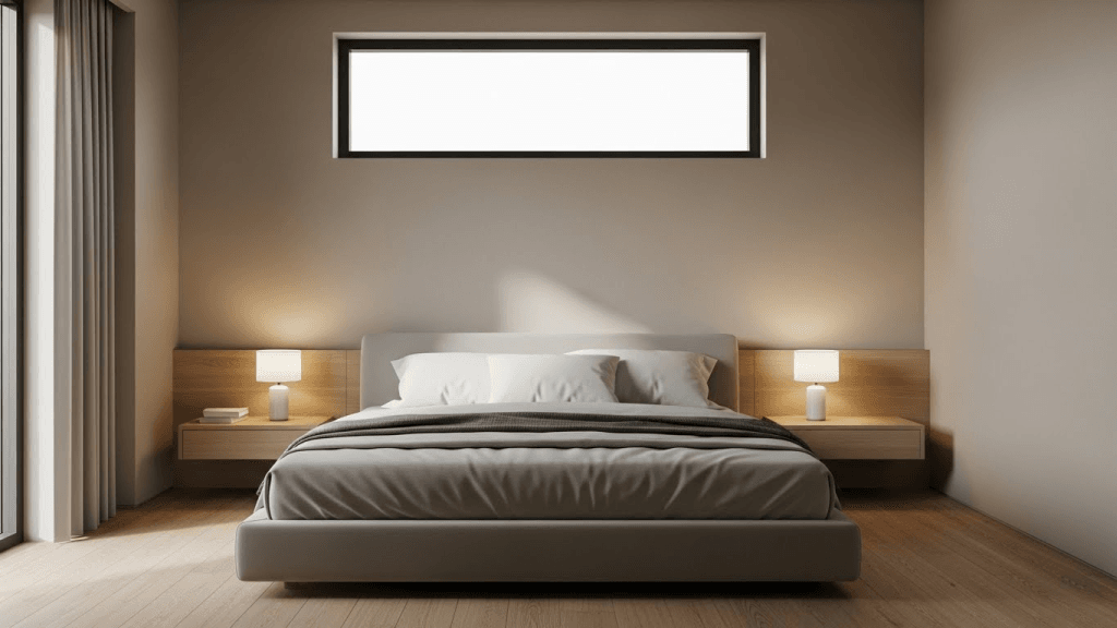 Small Bedroom Design Ideas featuring low-profile bed and minimalist furniture with clean lines and balanced proportions