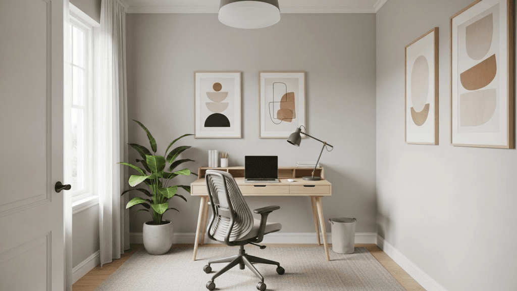 Small home office with minimal decor and simple styling for better focus